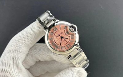 Cartier Ballon Bleu De 33mm Japan NH05 Automatic Movement Sapphire Glass Pink Dial Stainless Steel Strap Watch